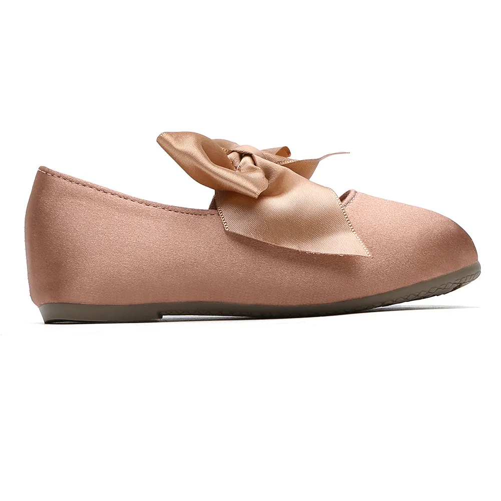 Chiximaxu Little Girls Satin Ballerina Slip on Mary Jane with Bow Casual School Dress Flat Shoes