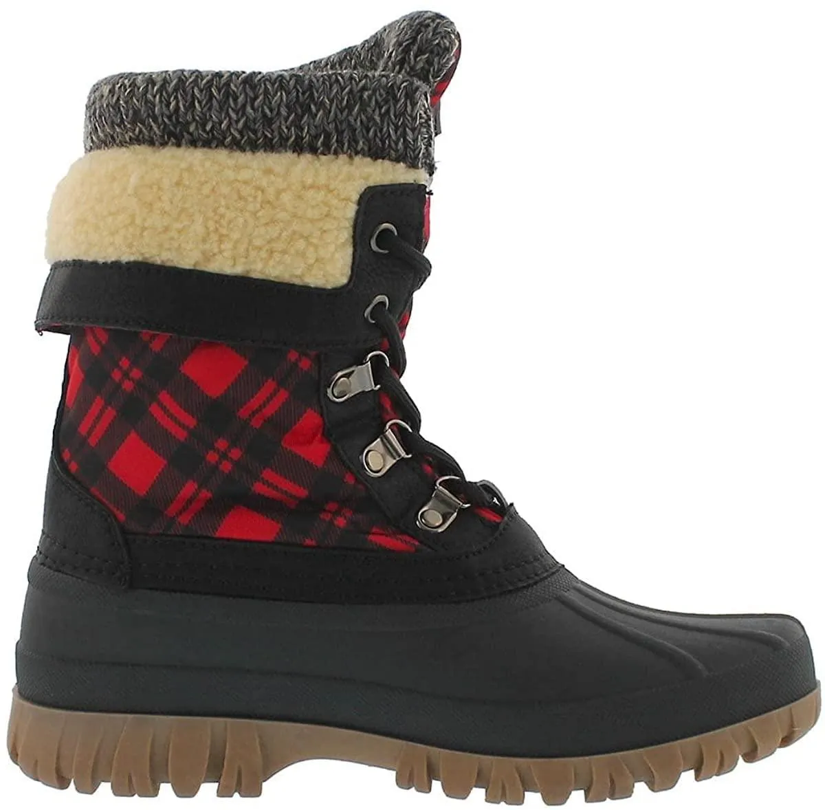 Cougar Women's Creek Red Check Plaid Size 7 Premium Faux Fur Winter Boot