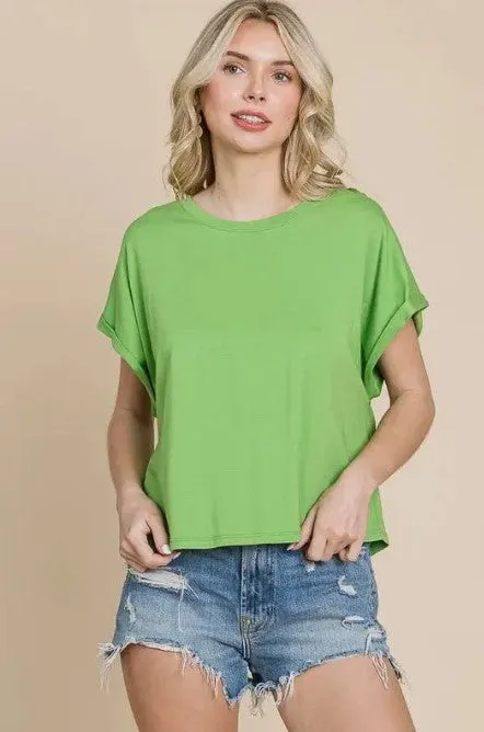 Drop Shoulder Aloe Green Tee