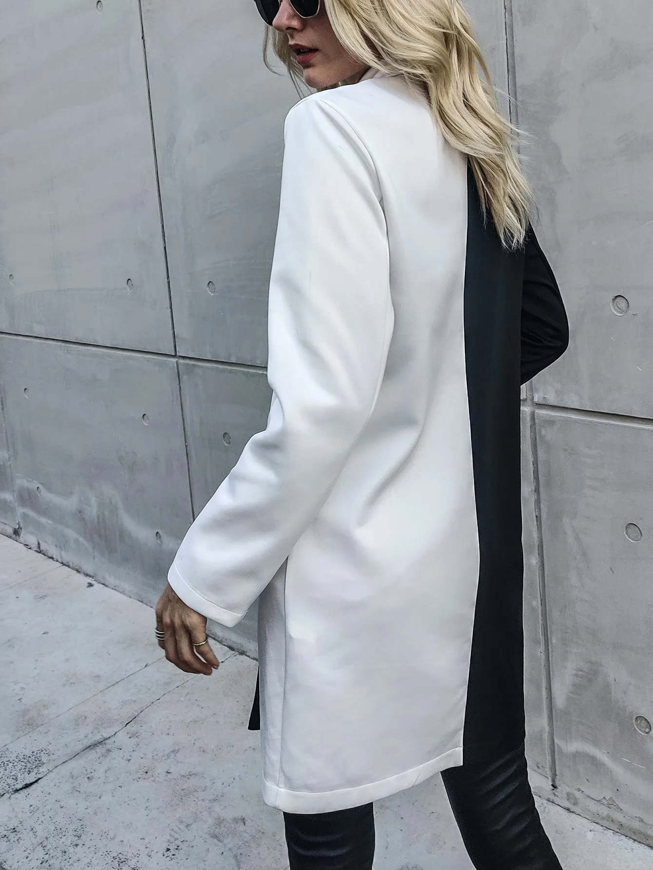 Elegant Colorblock Double Button Long Sleeve Lapel Long Women Blazer