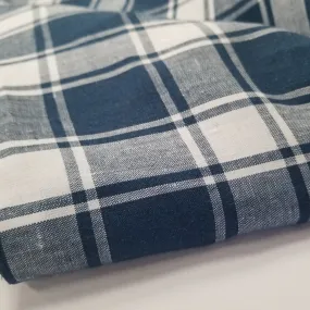 End of Bolt: 2.5 yards of Irish Linen Plaid Navy and White Bryson Woven 194 GSM-remnant