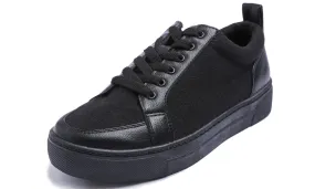 Feversole Women's Winter Vegan Leather Lightweight Platform Lace-Up Street Sneakers Black Faux Woolen PU