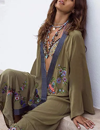 Floral Long Sleeve Beach Kimono: Women's Swimwear Cover Up