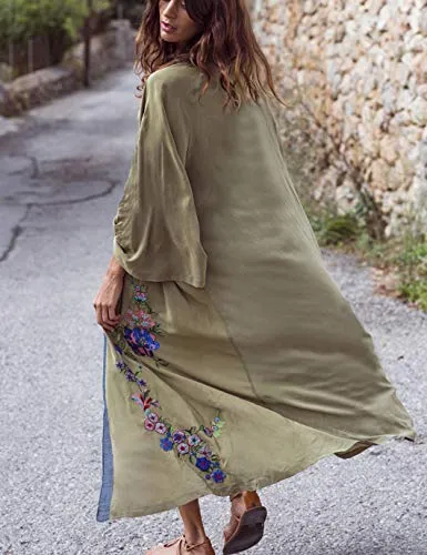 Floral Long Sleeve Beach Kimono: Women's Swimwear Cover Up
