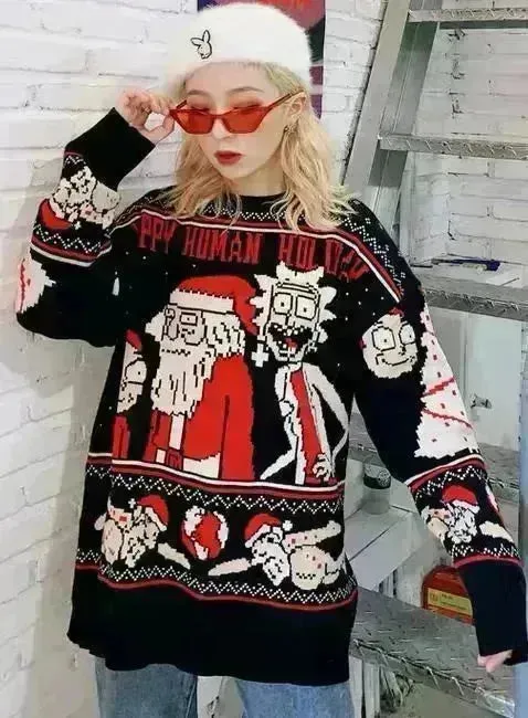 Funny Christmas sweater couple loose jacquard sweater