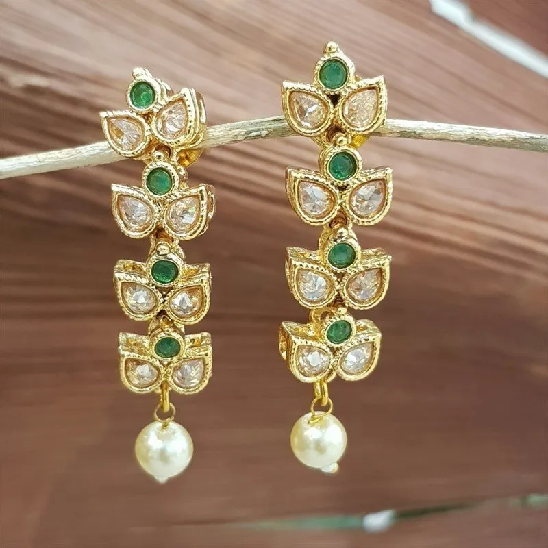 Gold Look Green Stone Round Necklace  3782-36050