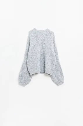 Grey Oversized Knit Sweater with balloon Sleeves