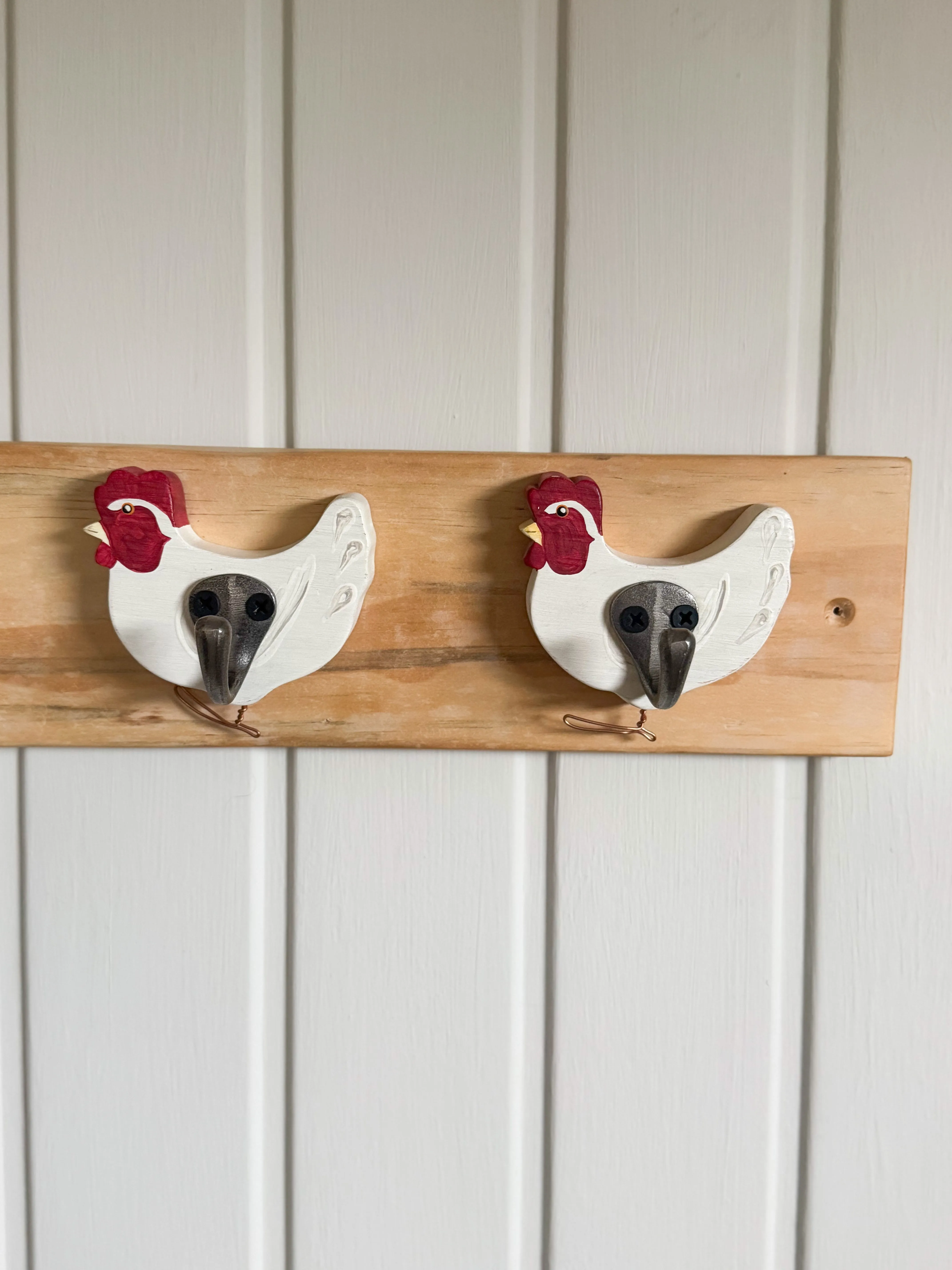Handmade & Hand-Painted Wooden Hen Coat Hooks