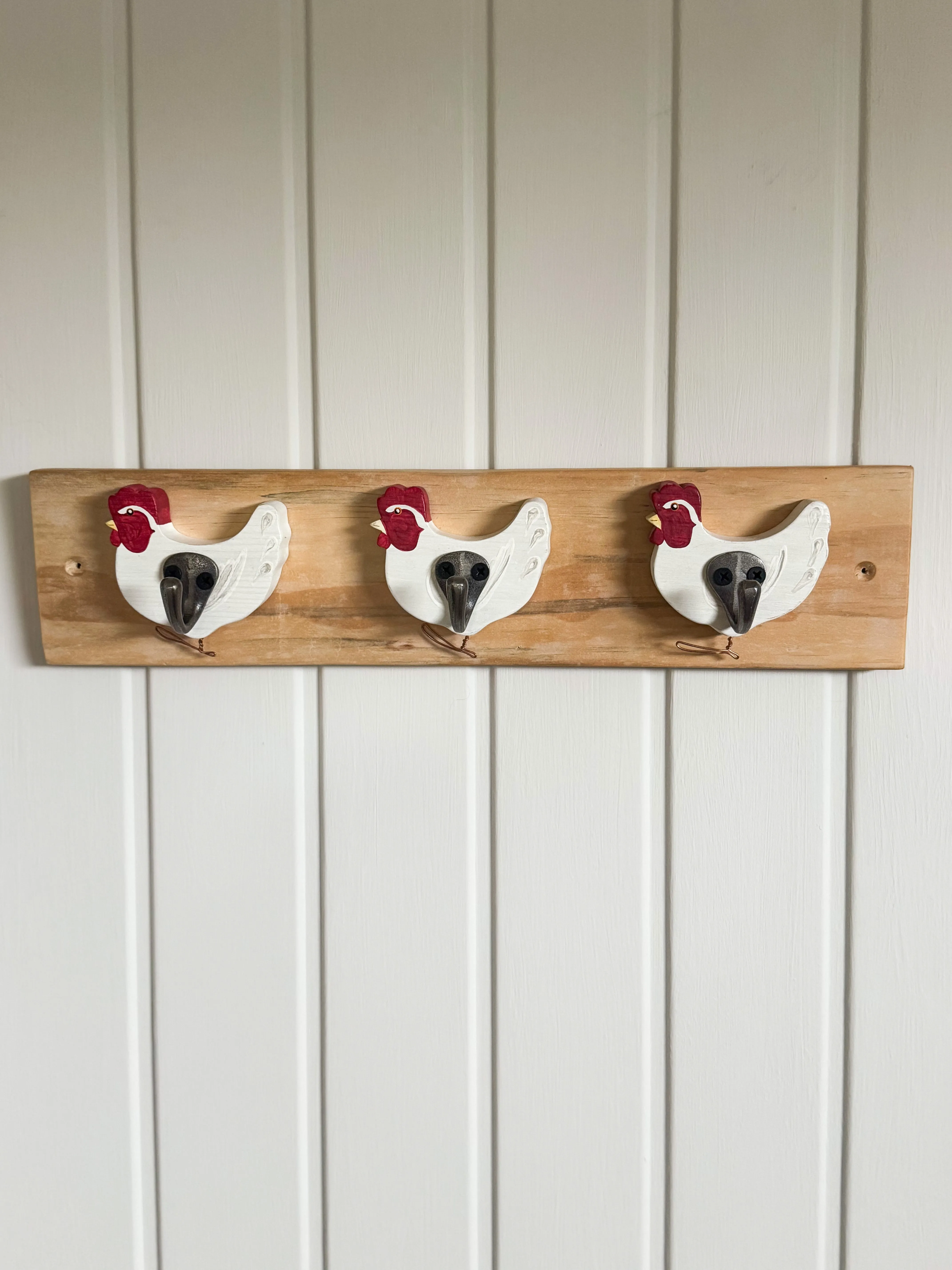 Handmade & Hand-Painted Wooden Hen Coat Hooks
