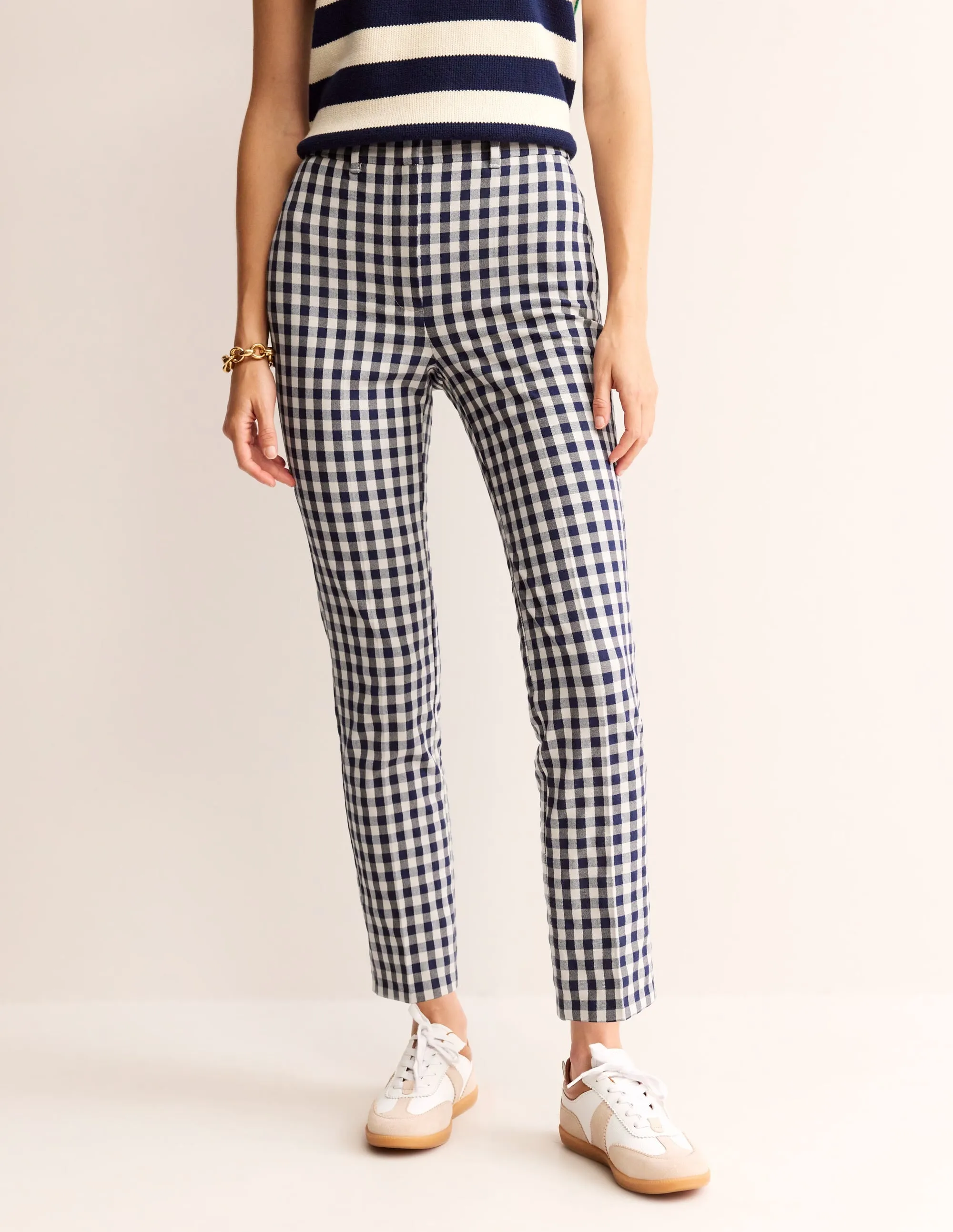 Highgate Check Trousers-Navy and Stone Gingham