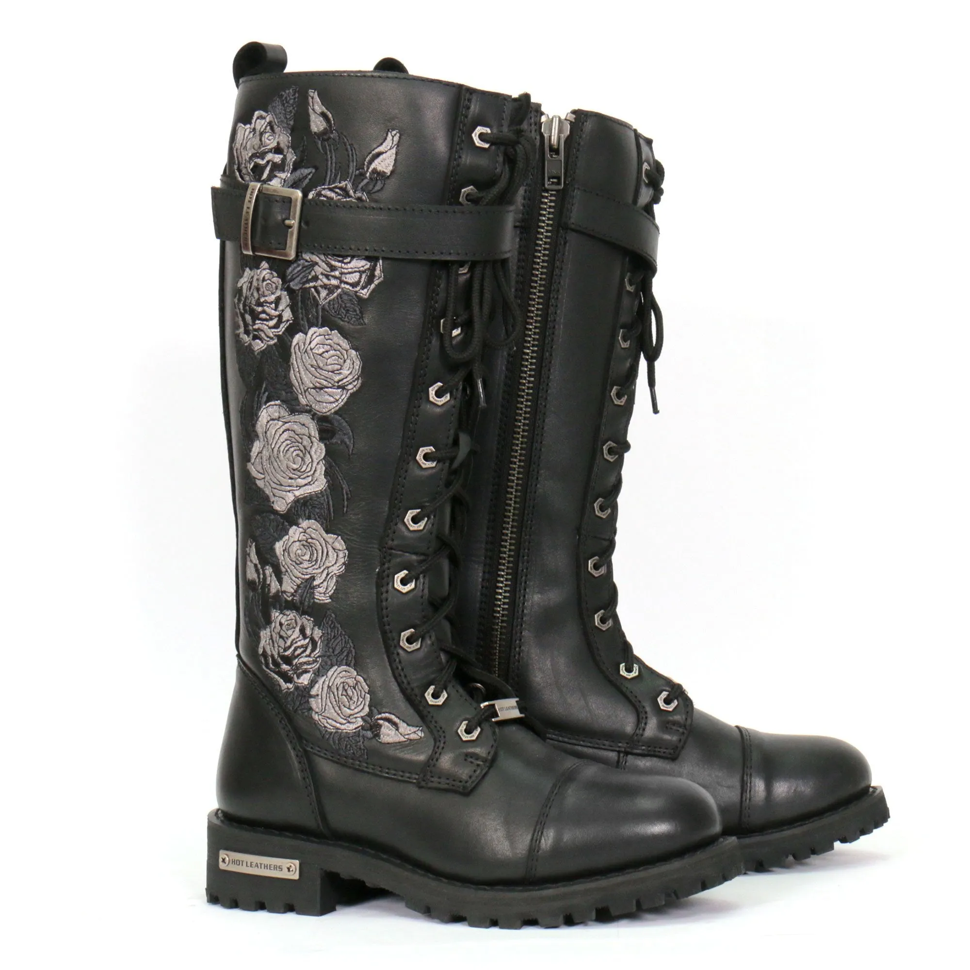 Hot Leathers Women's Knee High Wild Roses Leather Boots