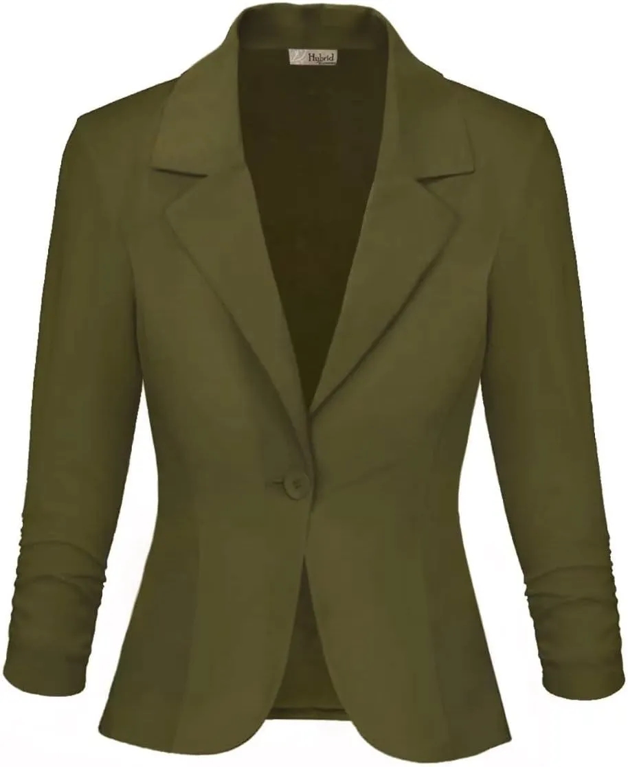 Hybrid & Company Women's Casual Work Office Blazer Lightweight Stretch Ponte Jacket Made in USA