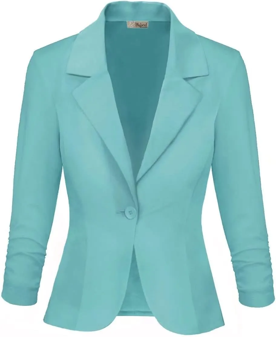 Hybrid & Company Women's Casual Work Office Blazer Lightweight Stretch Ponte Jacket Made in USA