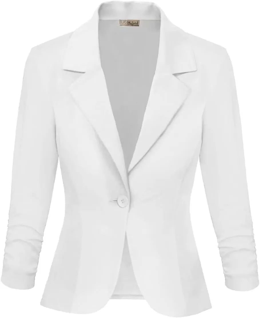 Hybrid & Company Women's Casual Work Office Blazer Lightweight Stretch Ponte Jacket Made in USA