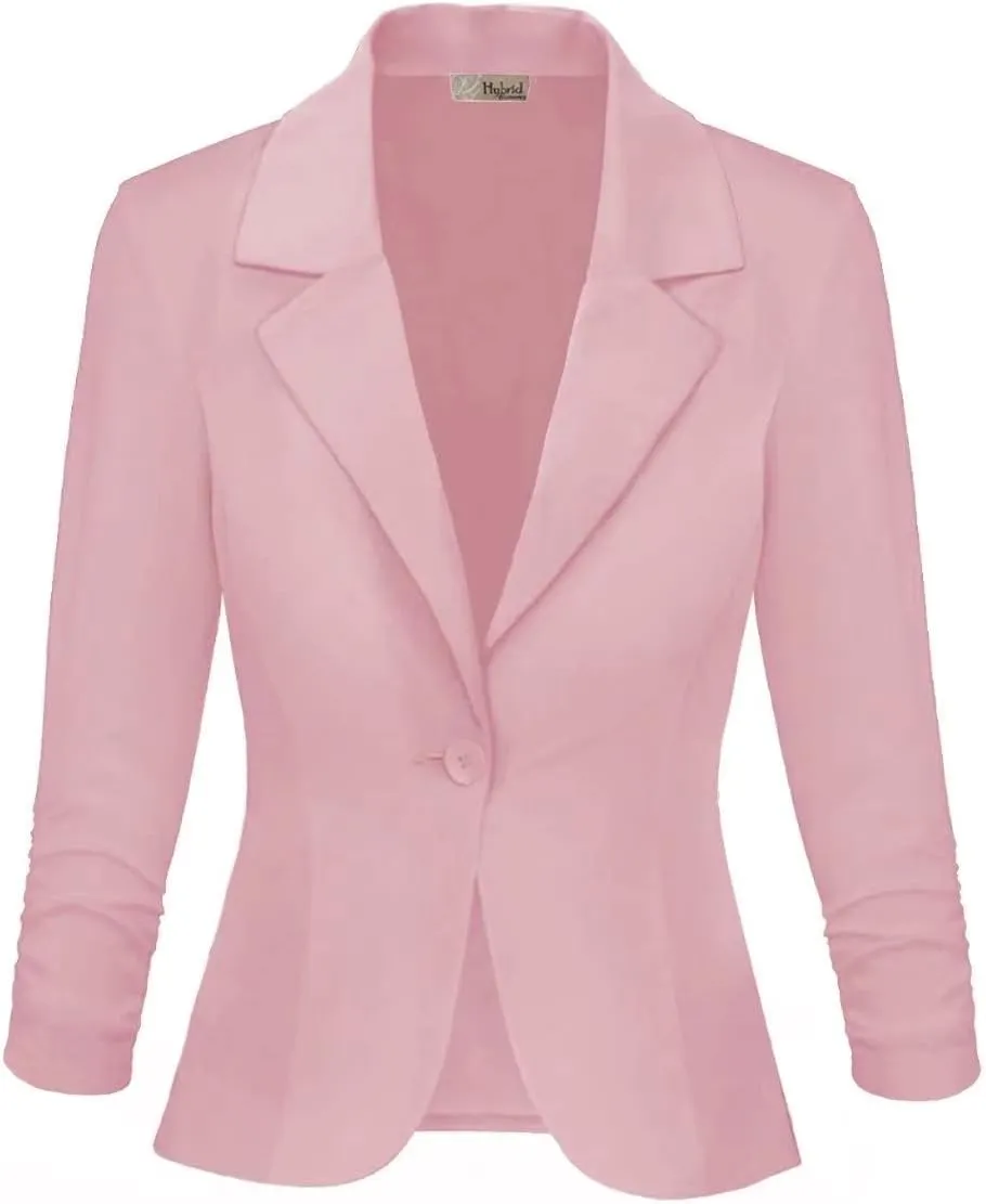 Hybrid & Company Women's Casual Work Office Blazer Lightweight Stretch Ponte Jacket Made in USA