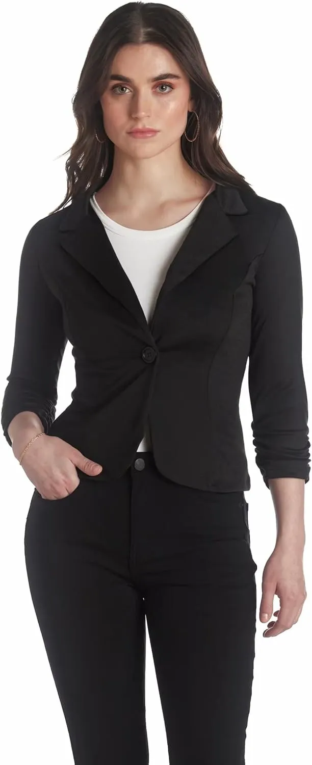 Hybrid & Company Women's Casual Work Office Blazer Lightweight Stretch Ponte Jacket Made in USA