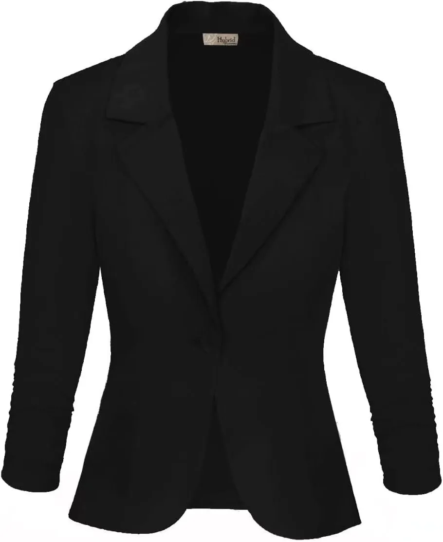 Hybrid & Company Women's Casual Work Office Blazer Lightweight Stretch Ponte Jacket Made in USA