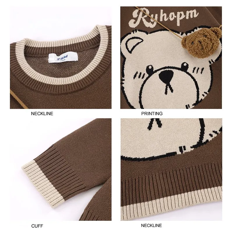 Japanese Cartoon Bear Round Neck Sweater with Bear Satchel Bag