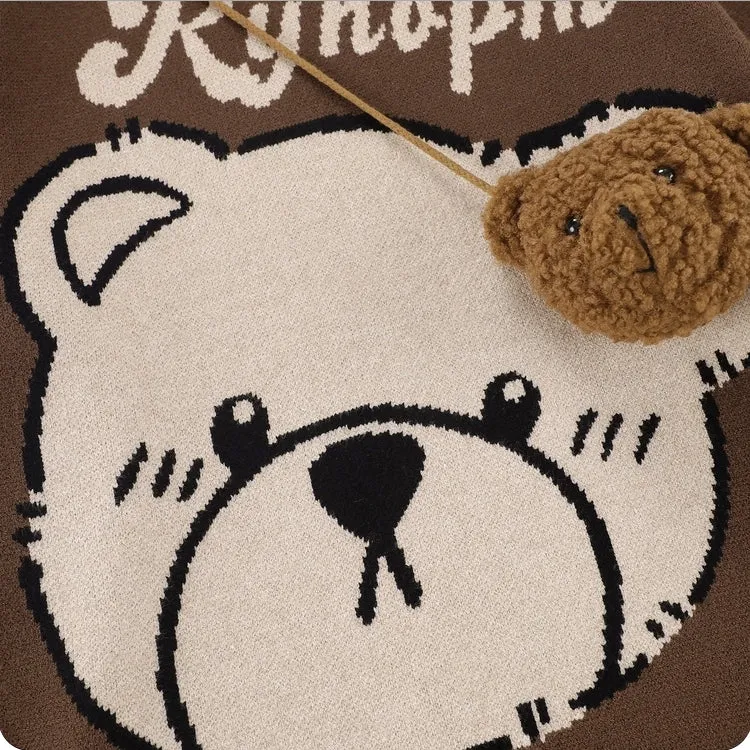 Japanese Cartoon Bear Round Neck Sweater with Bear Satchel Bag
