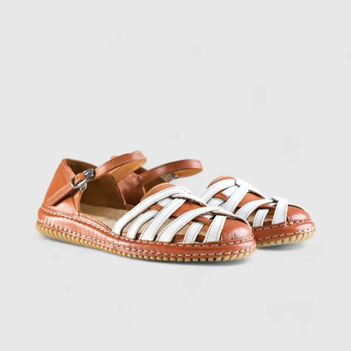 Karyoka Comfort Leather Casuals 6447 Tan/White