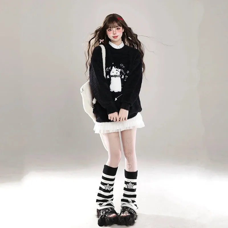 Kawaii Sweet Girl Style Cartoon Cat Embroidered Sweater