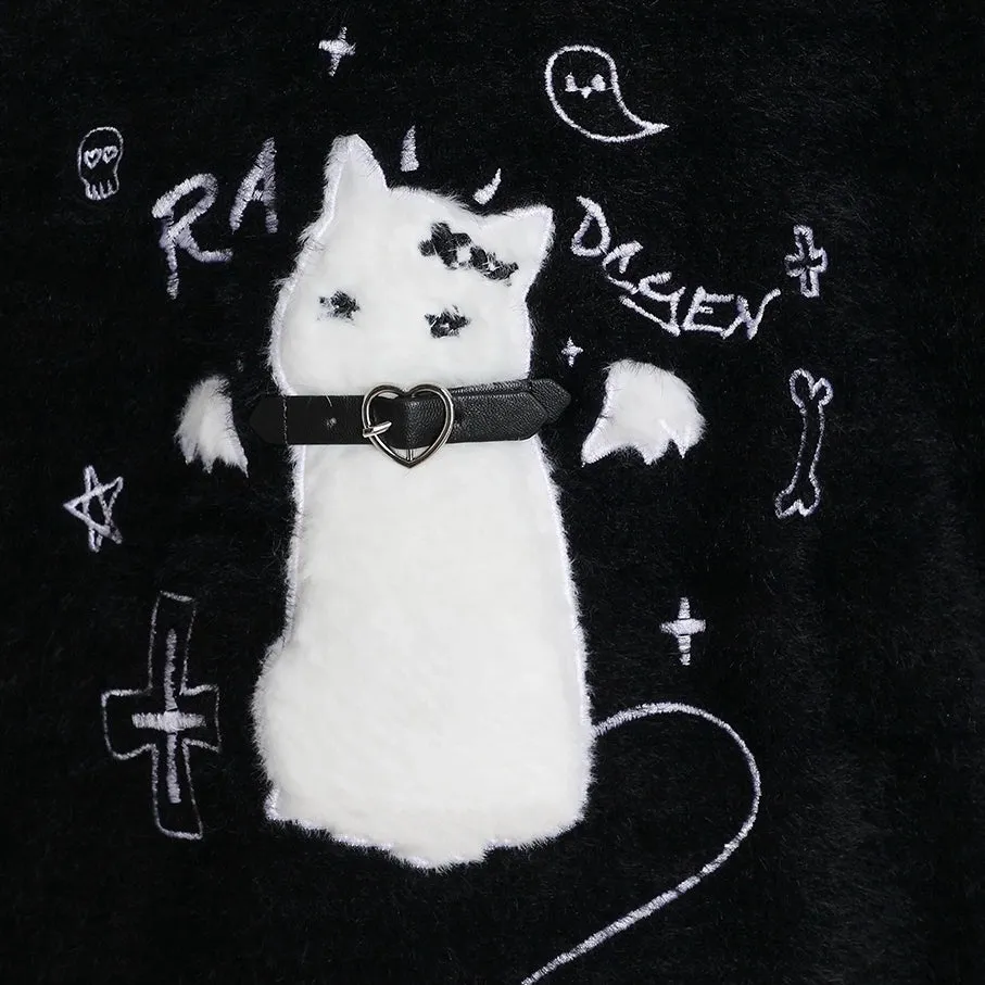 Kawaii Sweet Girl Style Cartoon Cat Embroidered Sweater