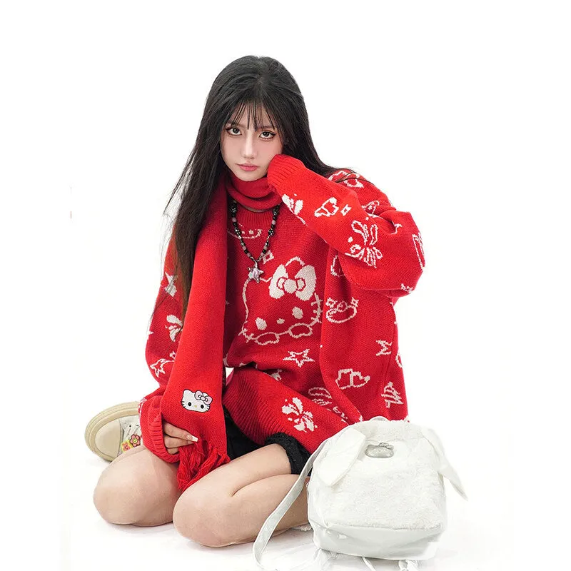 Kawaii Sweet Girl Style Kitty Printed Sweater