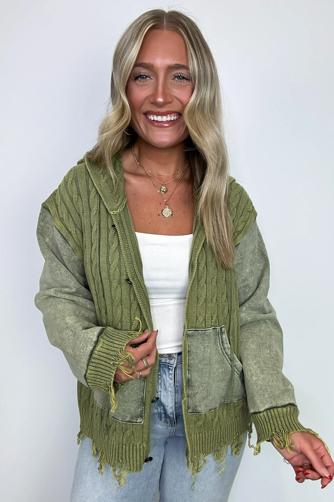 Khelsi Contrast Knit Distressed Cardigan - FINAL SALE