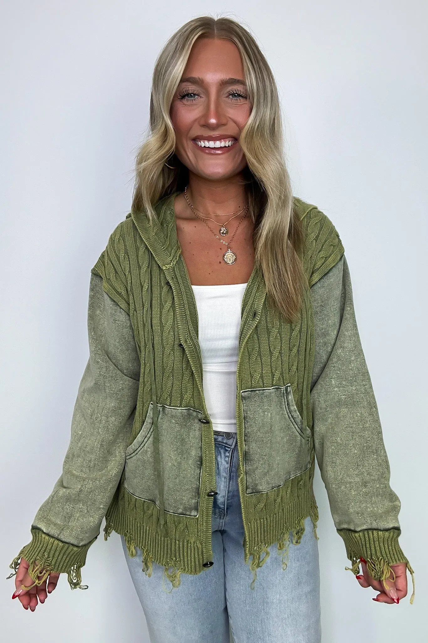 Khelsi Contrast Knit Distressed Cardigan - FINAL SALE