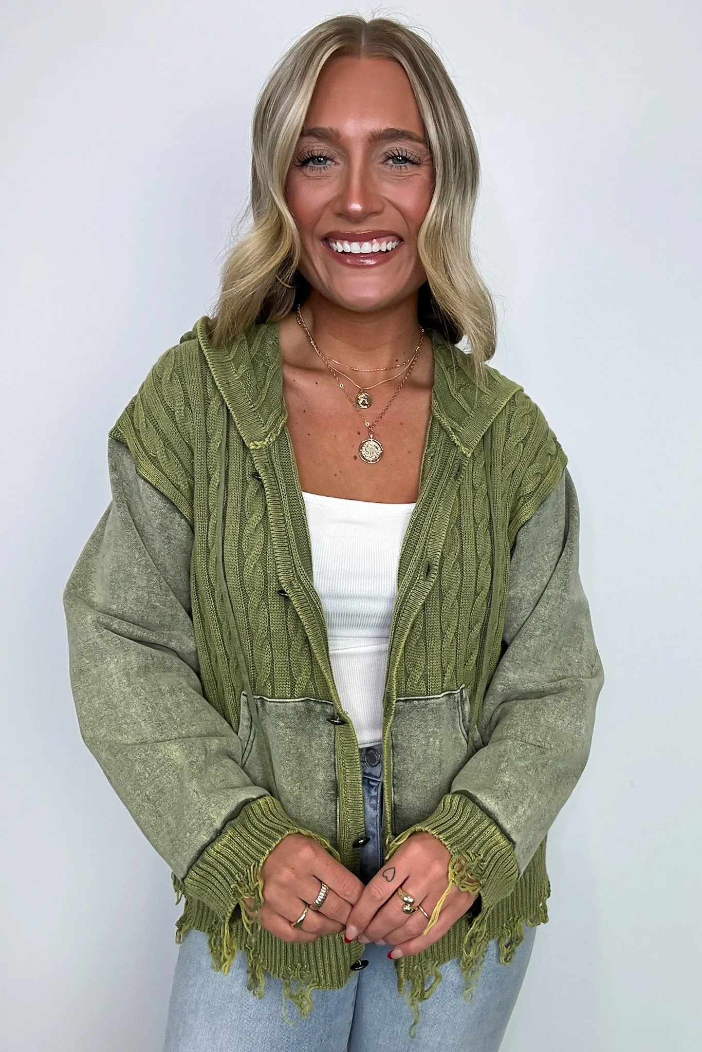Khelsi Contrast Knit Distressed Cardigan - FINAL SALE