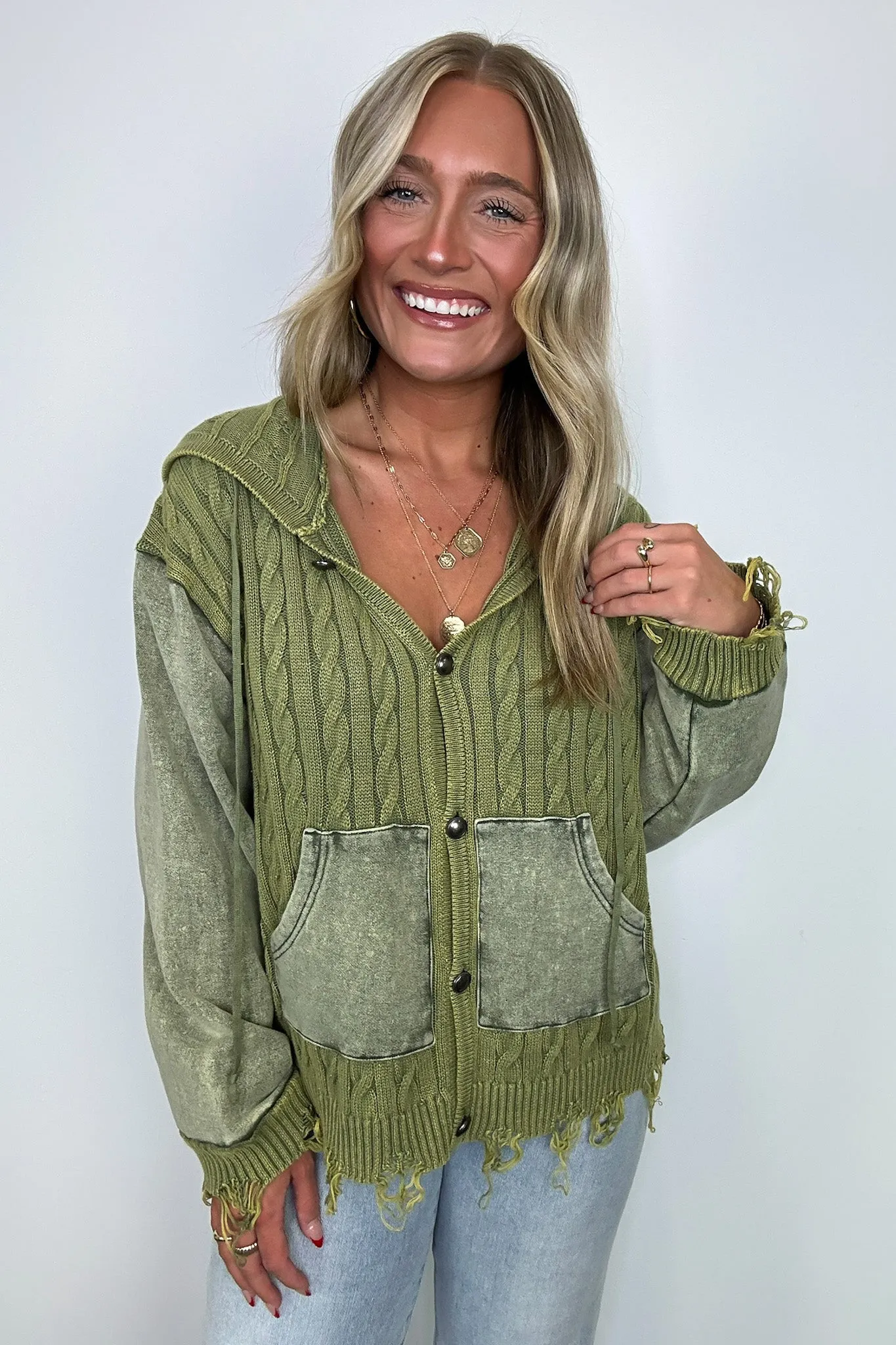 Khelsi Contrast Knit Distressed Cardigan - FINAL SALE