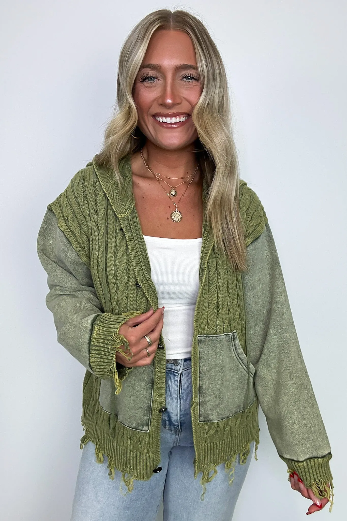 Khelsi Contrast Knit Distressed Cardigan - FINAL SALE