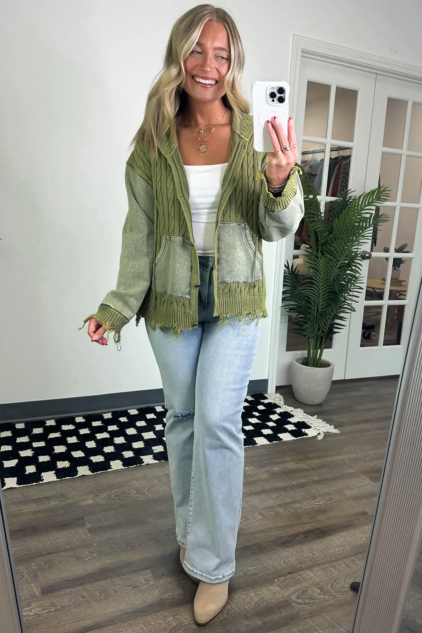 Khelsi Contrast Knit Distressed Cardigan - FINAL SALE