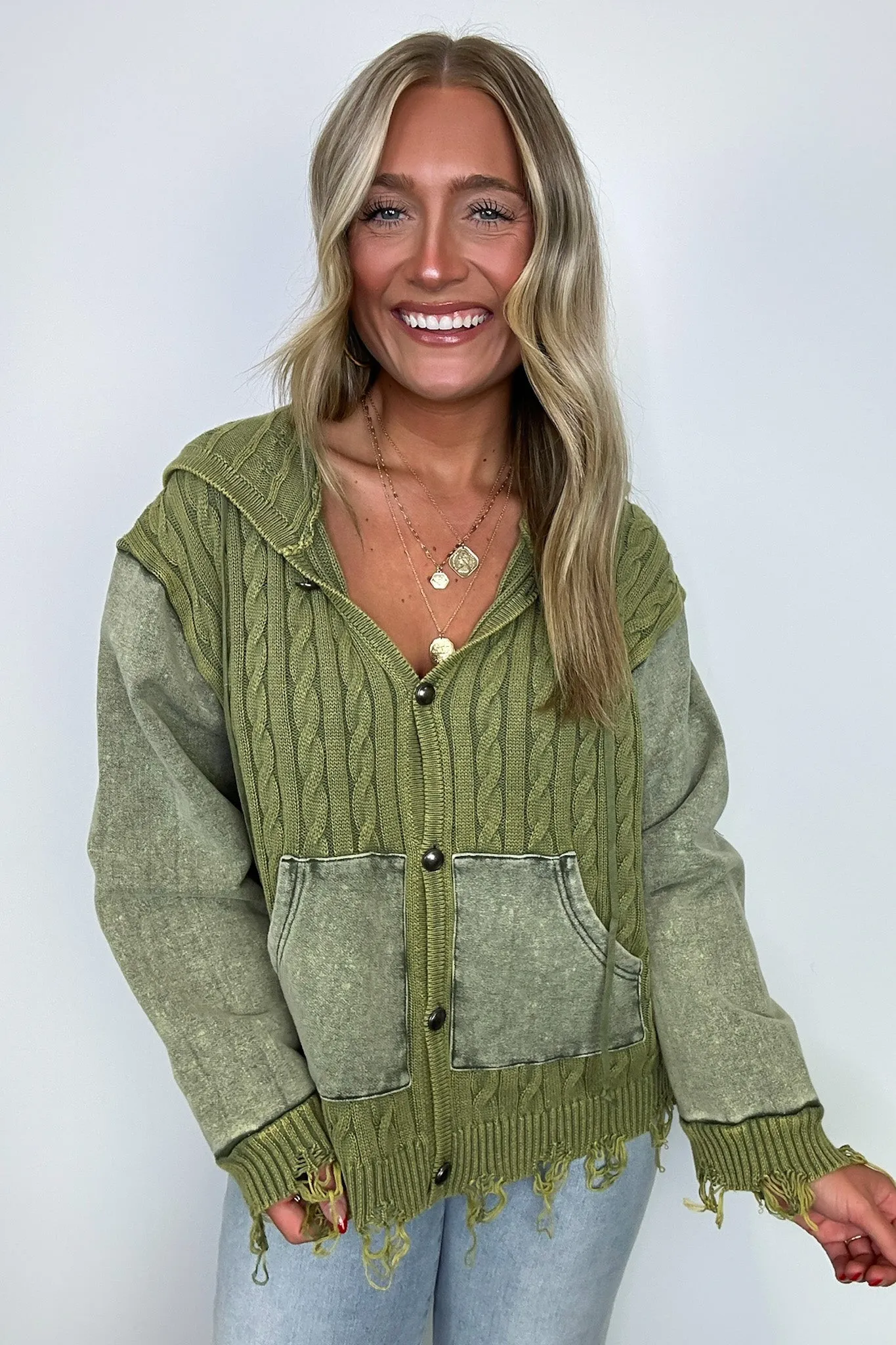 Khelsi Contrast Knit Distressed Cardigan - FINAL SALE