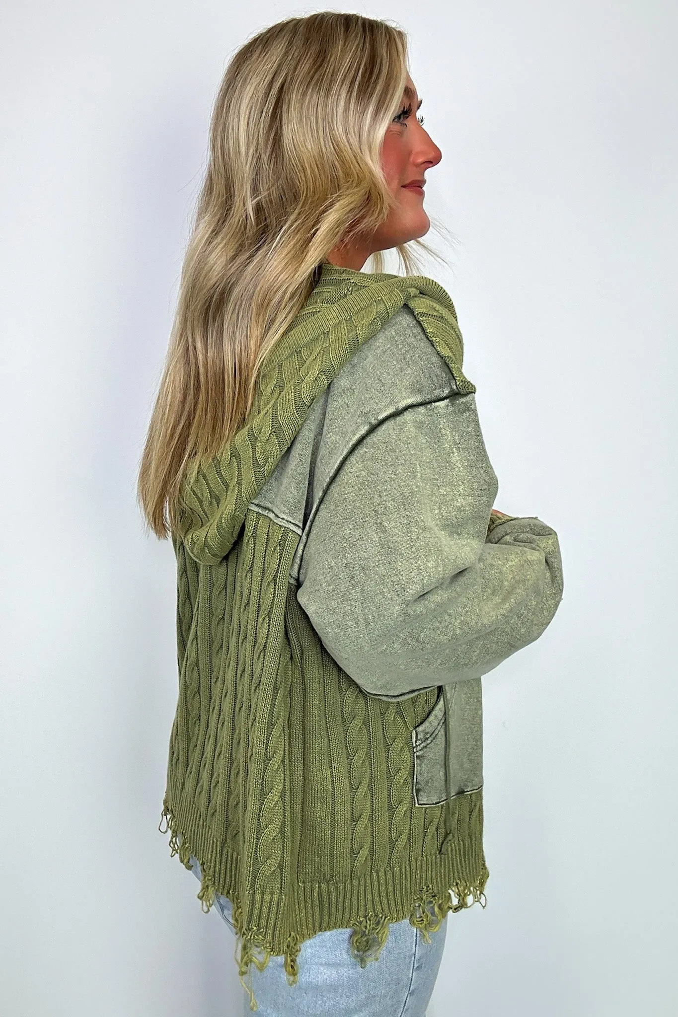 Khelsi Contrast Knit Distressed Cardigan - FINAL SALE