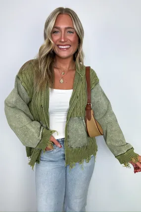 Khelsi Contrast Knit Distressed Cardigan - FINAL SALE