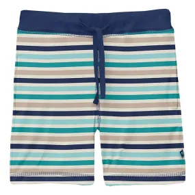 Kickee Pants Lightweight Drawstring Shorts - Sand and Sea Stripe