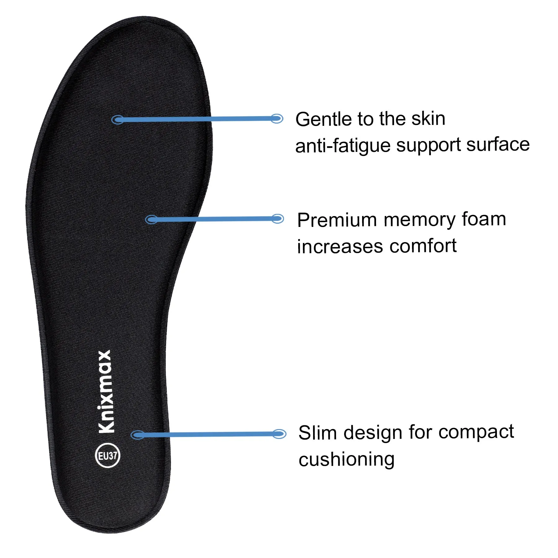 Knixmax Women's Memory Foam Insoles, Black, for Athletic Shoes & Sneakers