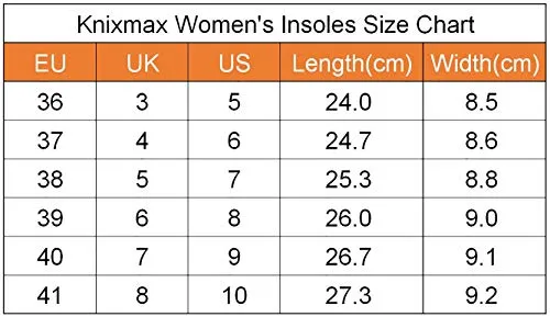 Knixmax Women's Memory Foam Insoles, Black, for Athletic Shoes & Sneakers