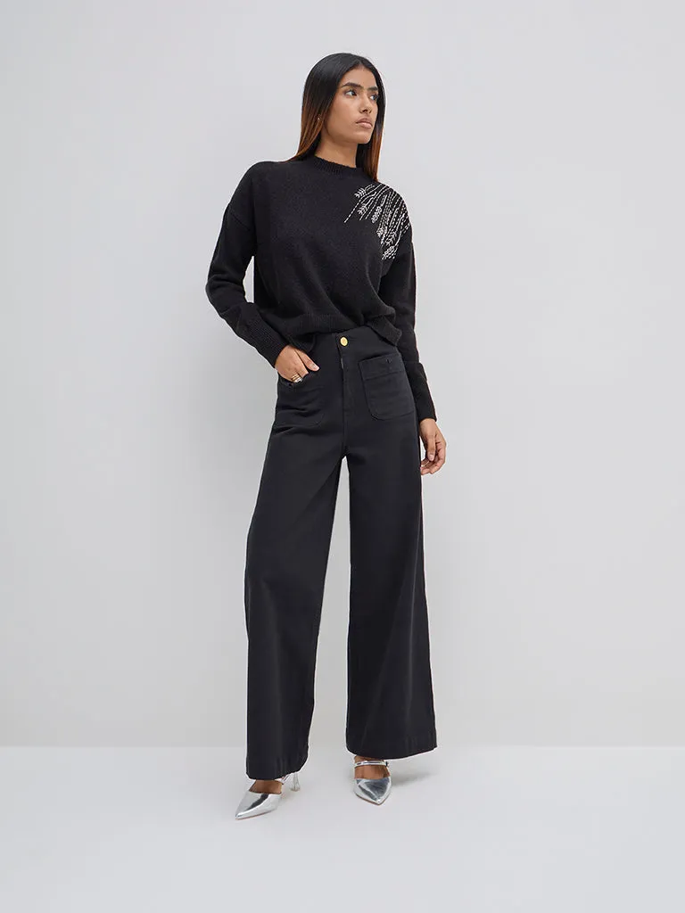 LOV Black Embellished Knitted Sweater