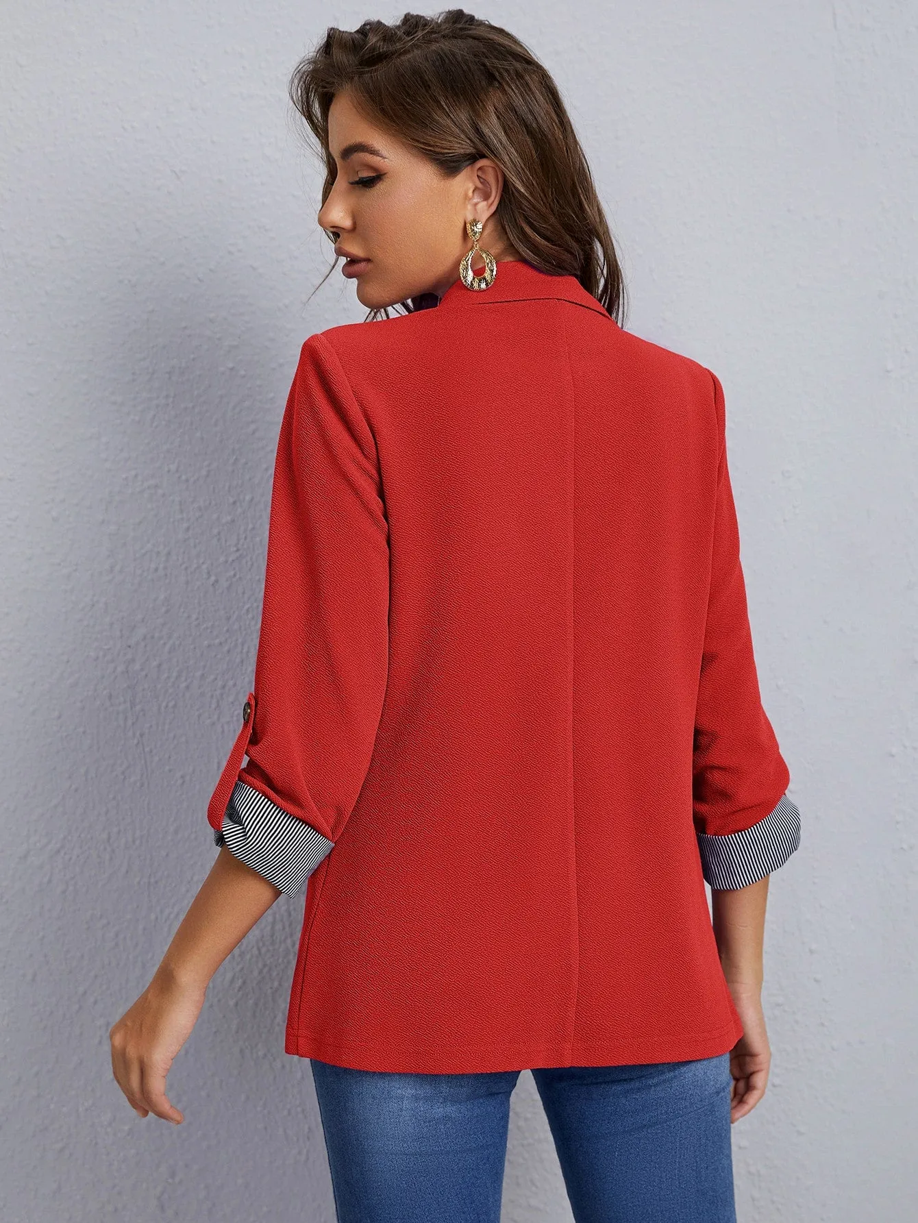 LUNE Notched Collar Roll Tab Sleeve Blazer