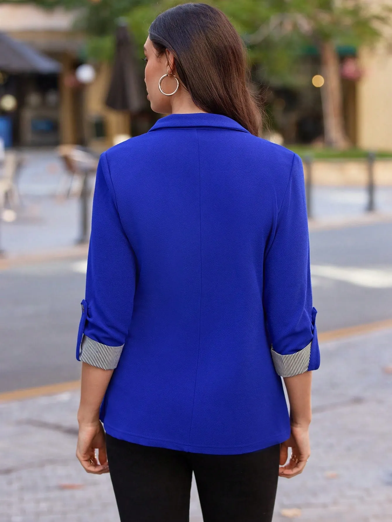 LUNE Notched Collar Roll Tab Sleeve Blazer