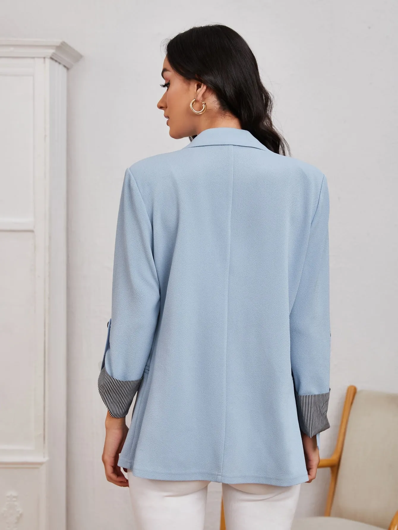 LUNE Notched Collar Roll Tab Sleeve Blazer