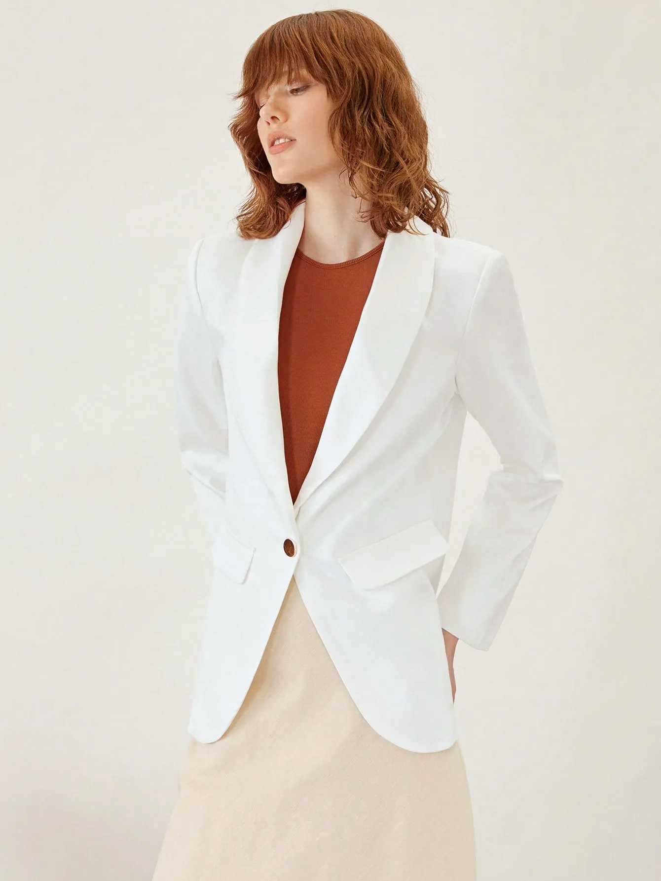 LUNE Shawl Collar Single Button Blazer