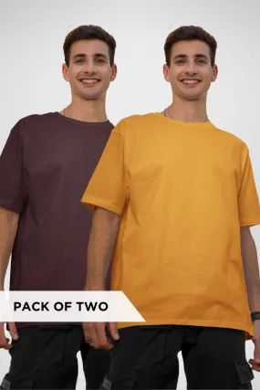 Maroon and Mustard Yellow Oversized T-Shirts Combo for Men