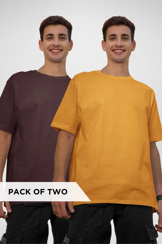 Maroon and Mustard Yellow Oversized T-Shirts Combo for Men