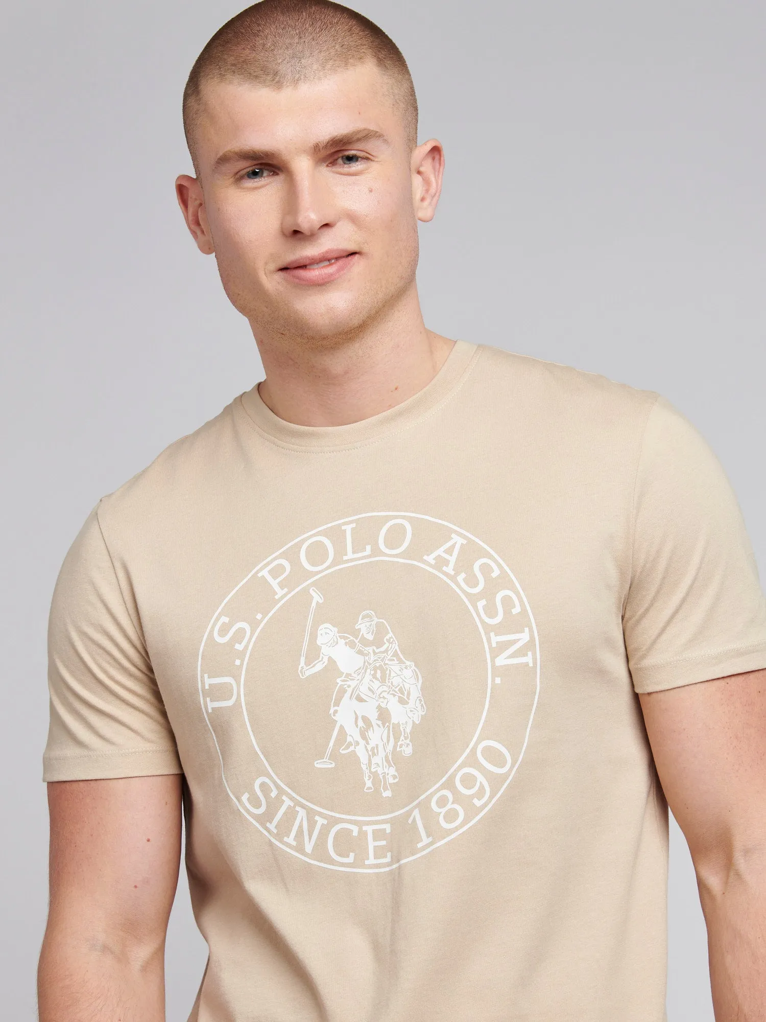 Mens USPA Circle Print T-Shirt in Doeskin