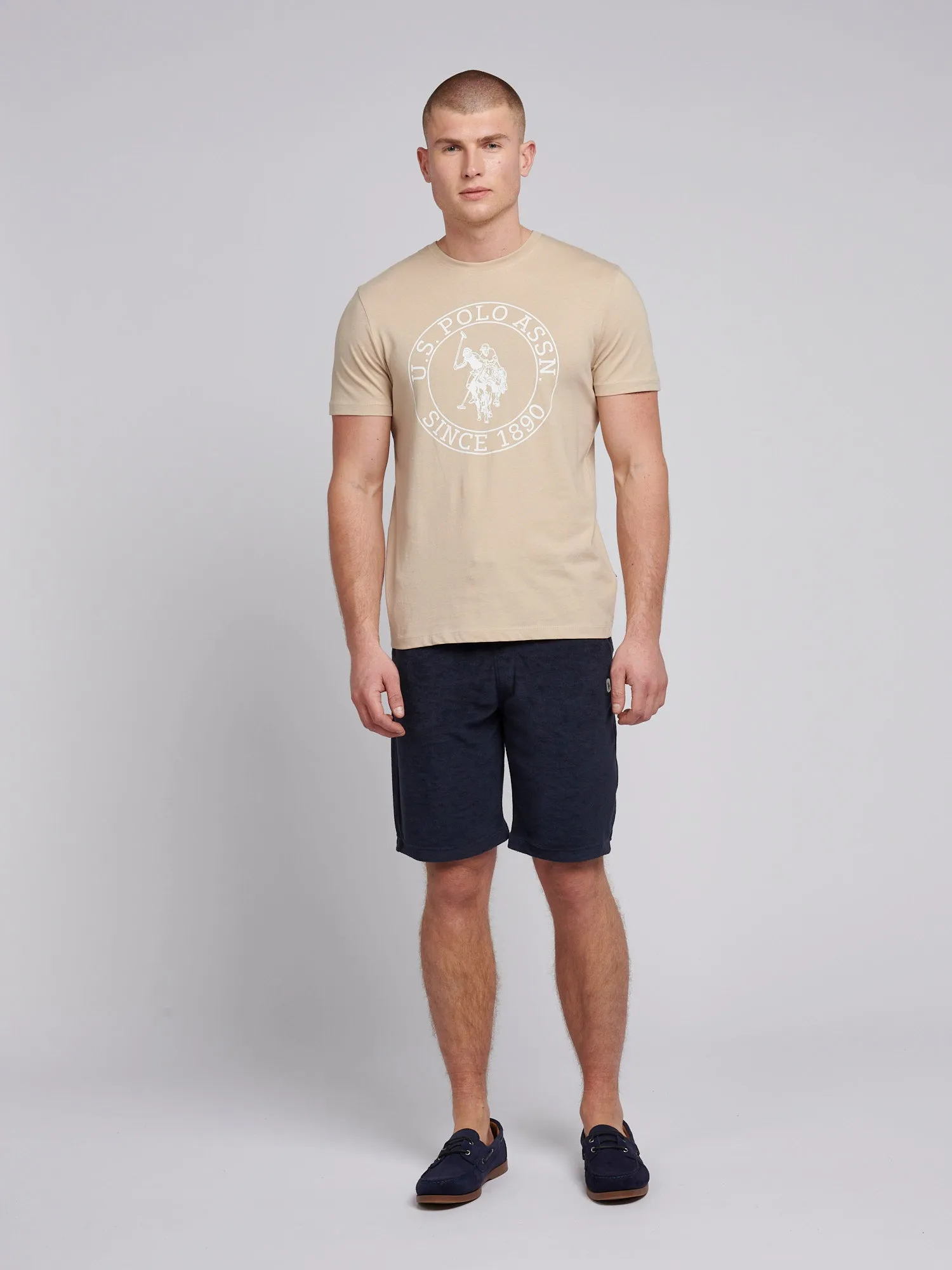 Mens USPA Circle Print T-Shirt in Doeskin