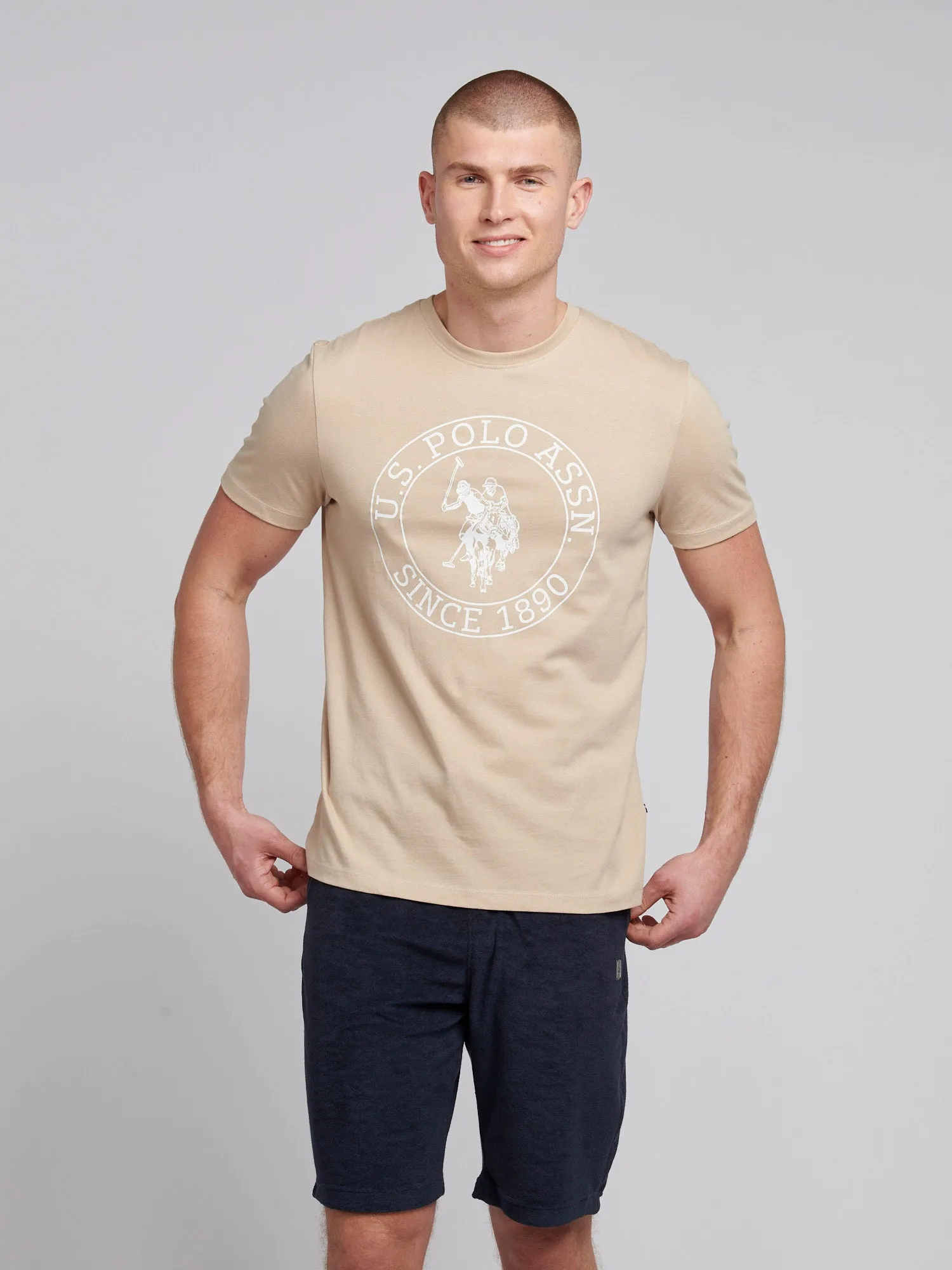 Mens USPA Circle Print T-Shirt in Doeskin