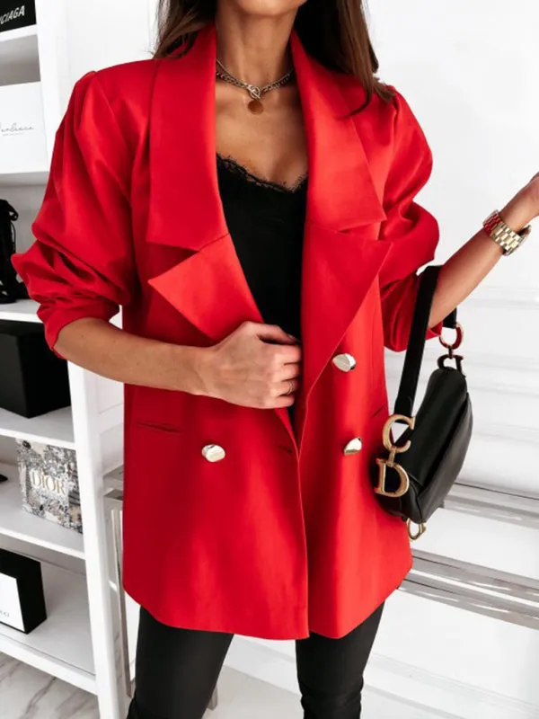 Mid-Length Blazer | Double Breasted Business Casual Jacket